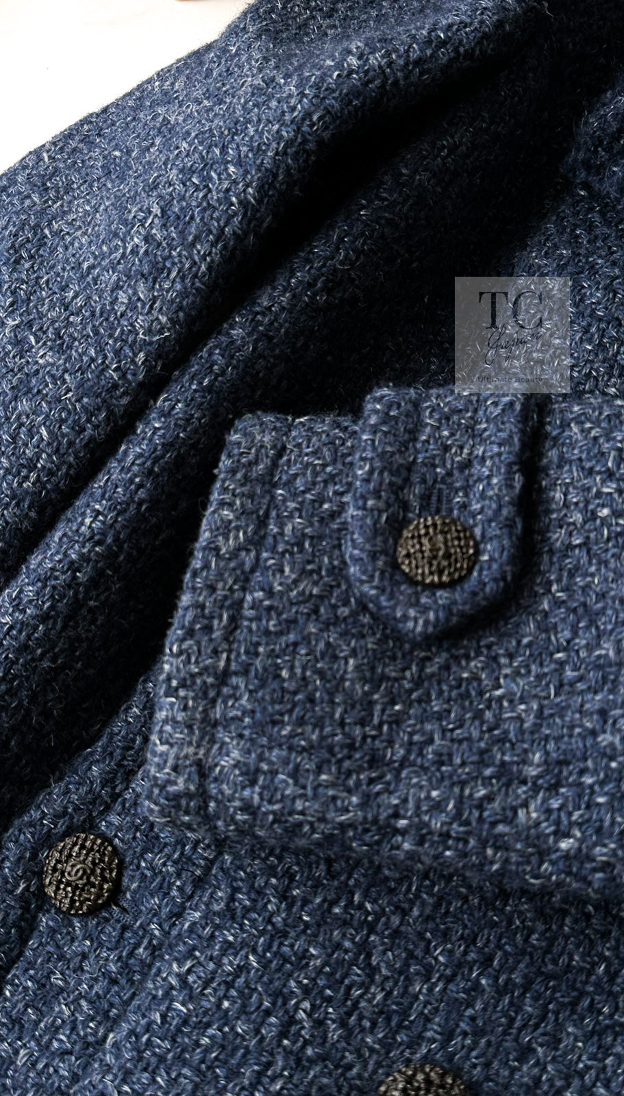 CHANEL 12A Navy Boa Collars Wool Double Breasted Tweed Jacket Coat 36 38 シャネル ネイビー ボア襟付き ウール ダブル コート ジャケット 即発