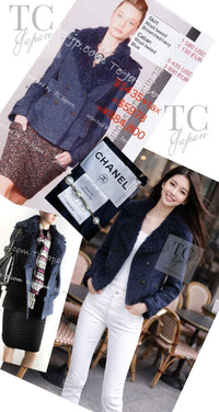 CHANEL 12A Navy Boa Collars Wool Double Breasted Tweed Jacket Coat 36 38 シャネル ネイビー ボア襟付き ウール ダブル コート ジャケット 即発