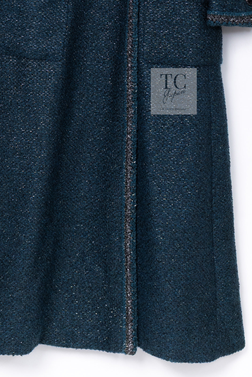 CHANEL 12A Emerald Green Metallic Long Tweed Coat 34 36 シャネル エメラルド グリーン メタリック ツイード ロング コート 即発