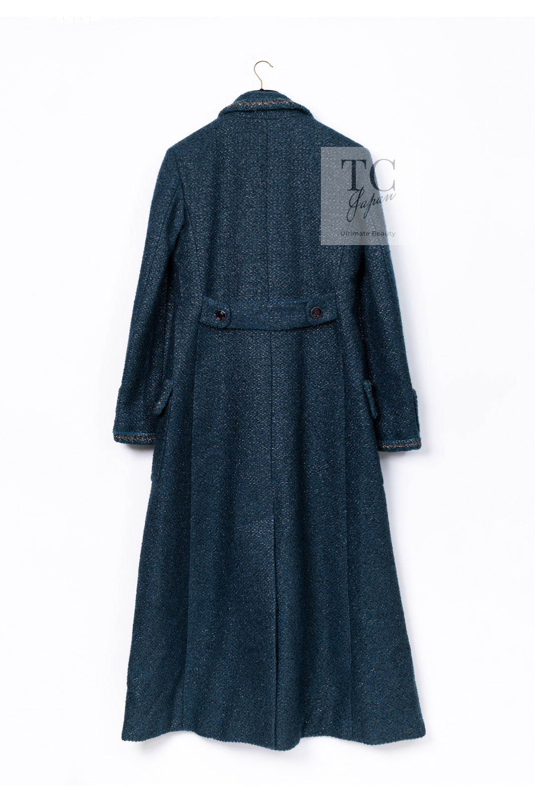 CHANEL 12A Emerald Green Metallic Long Tweed Coat 34 36 シャネル エメラルド グリーン メタリック ツイード ロング コート 即発
