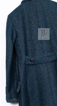 CHANEL 12A Emerald Green Metallic Long Tweed Coat 34 36 シャネル エメラルド グリーン メタリック ツイード ロング コート 即発