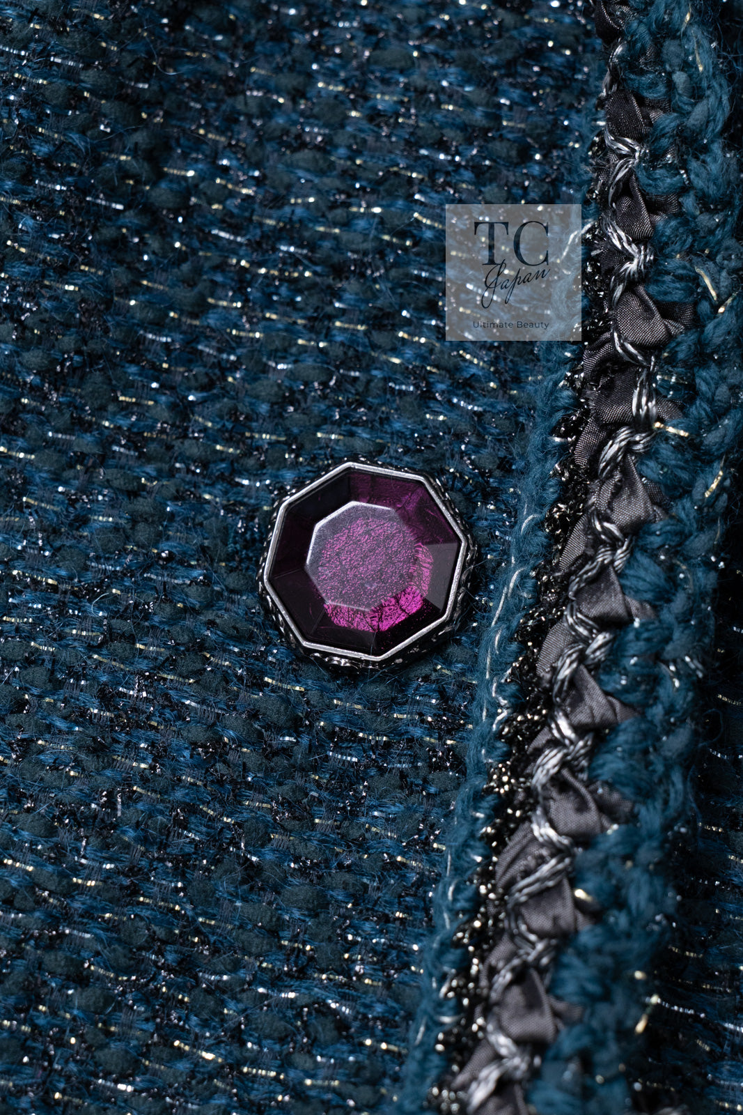 CHANEL 12A Emerald Green Metallic Long Tweed Coat 34 36 シャネル エメラルド グリーン メタリック ツイード ロング コート 即発