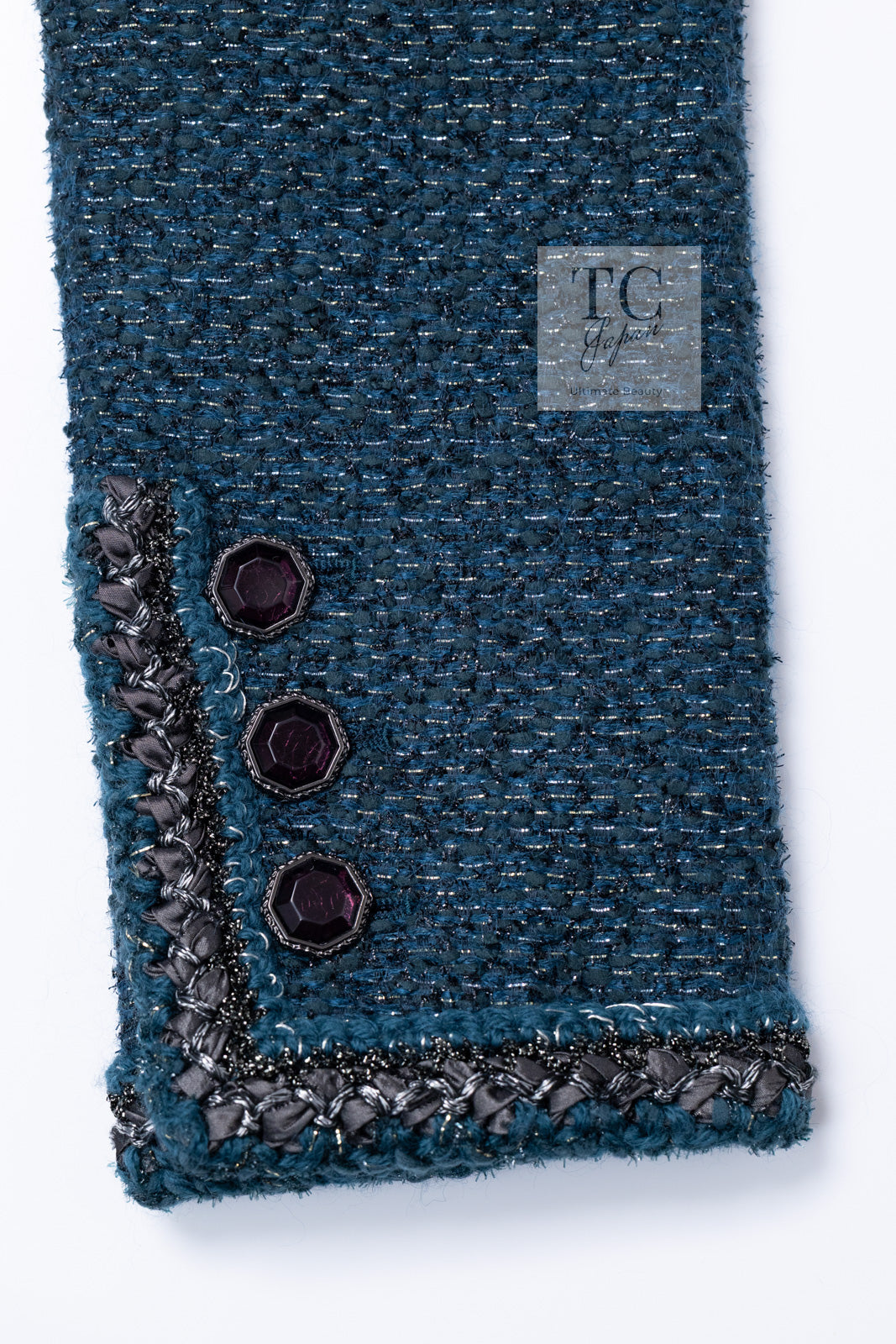 CHANEL 12A Emerald Green Metallic Long Tweed Coat 34 36 シャネル エメラルド グリーン メタリック ツイード ロング コート 即発