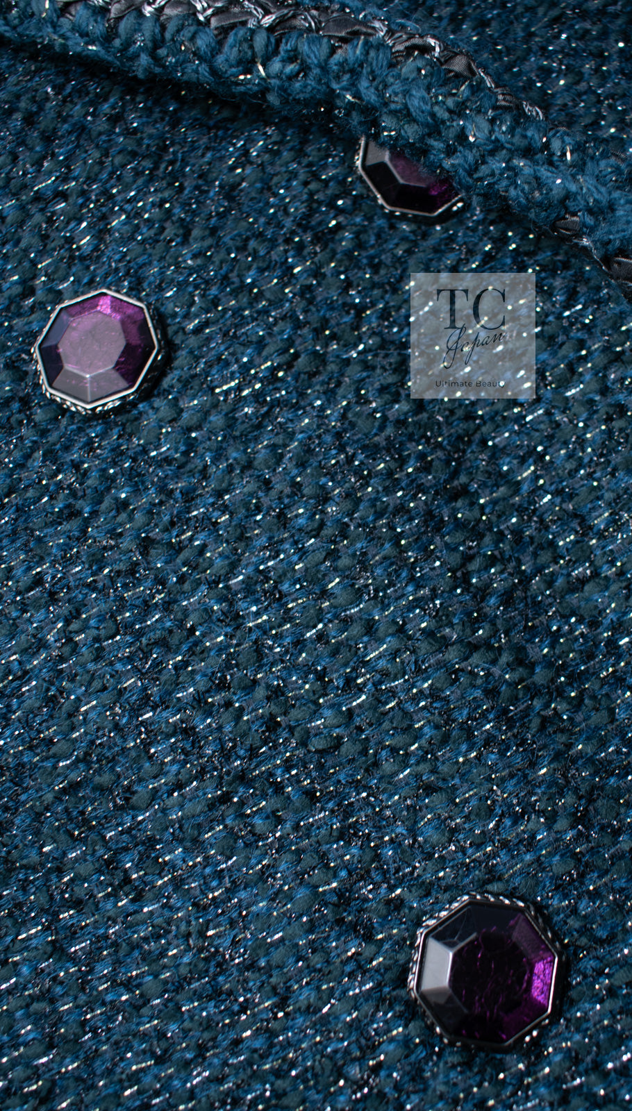 CHANEL 12A Emerald Green Metallic Long Tweed Coat 34 36 シャネル エメラルド グリーン メタリック ツイード ロング コート 即発