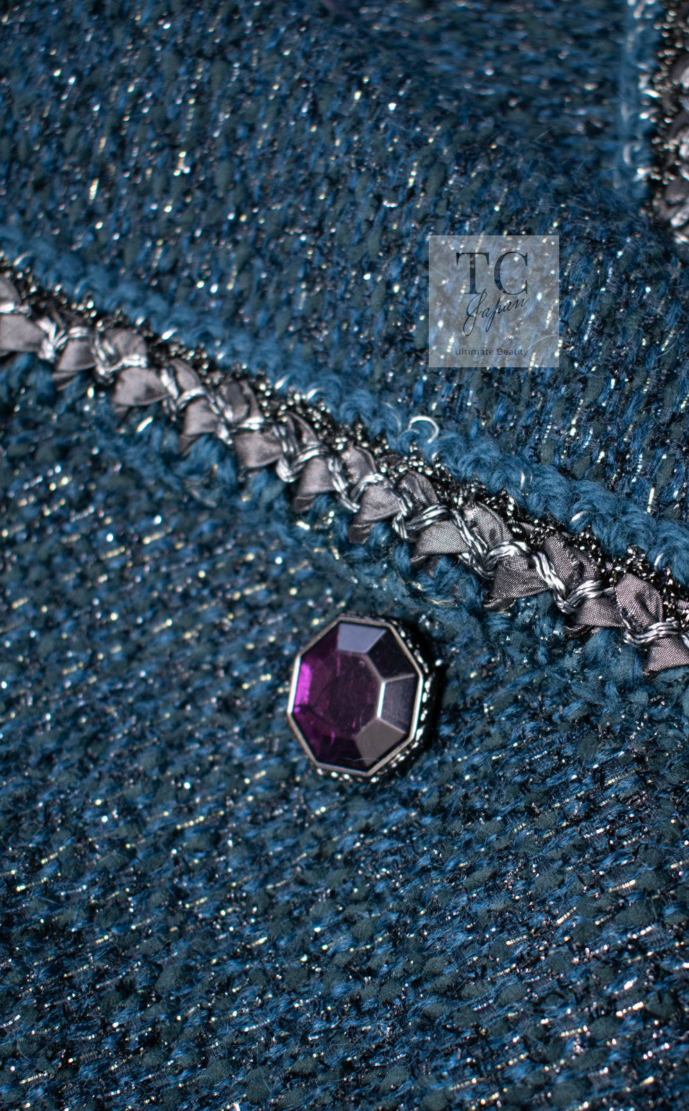 CHANEL 12A Emerald Green Metallic Long Tweed Coat 34 36 シャネル エメラルド グリーン メタリック ツイード ロング コート 即発