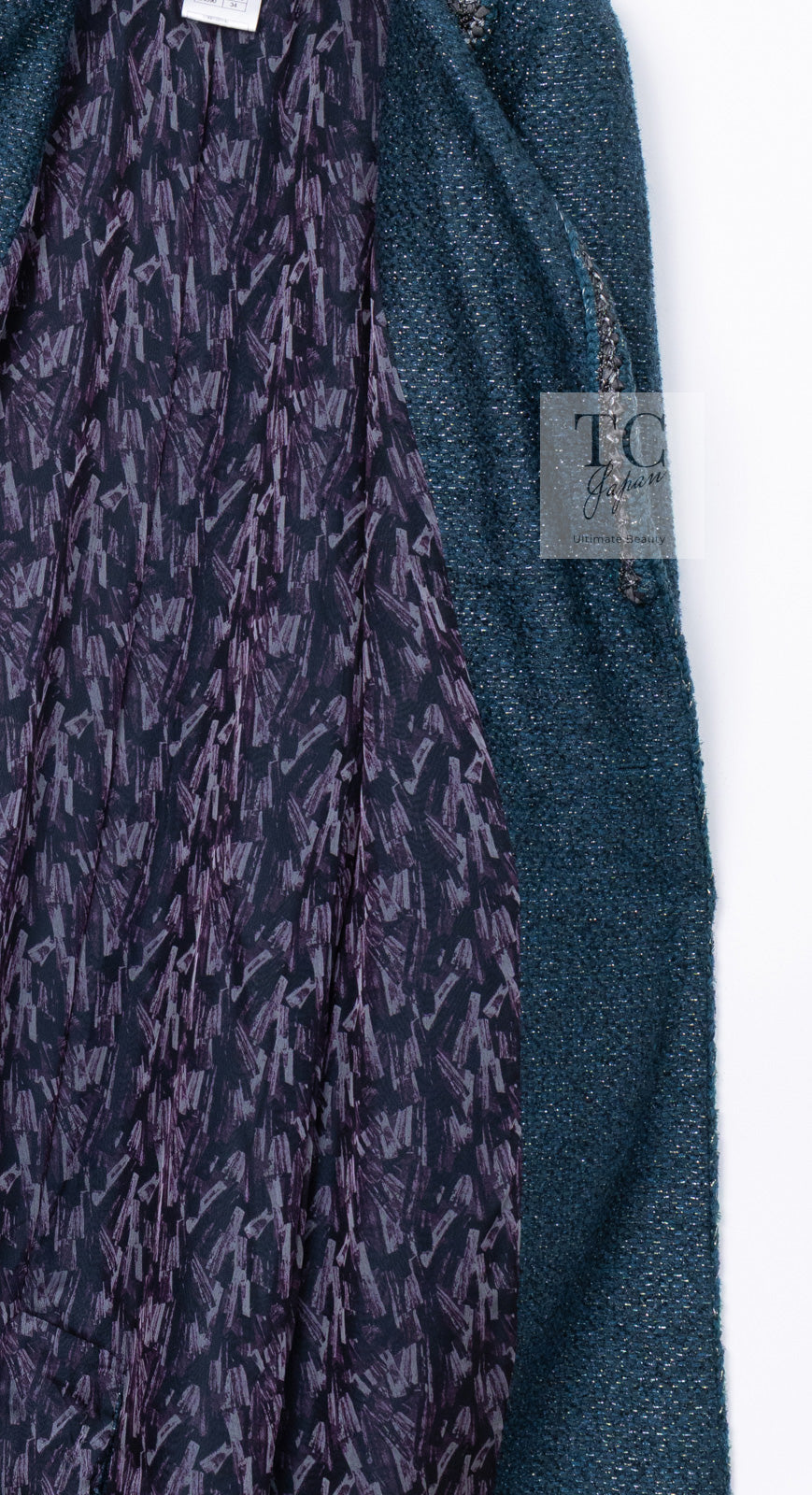 CHANEL 12A Emerald Green Metallic Long Tweed Coat 34 36 シャネル エメラルド グリーン メタリック ツイード ロング コート 即発