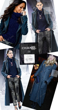 CHANEL 12A Emerald Green Metallic Long Tweed Coat 34 36 シャネル エメラルド グリーン メタリック ツイード ロング コート 即発