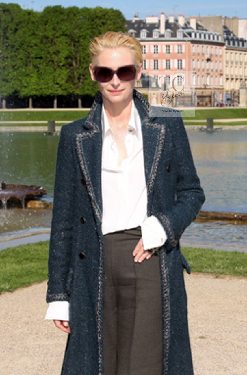 CHANEL 12A Emerald Green Metallic Long Tweed Coat 34 36 シャネル エメラルド グリーン メタリック ツイード ロング コート 即発