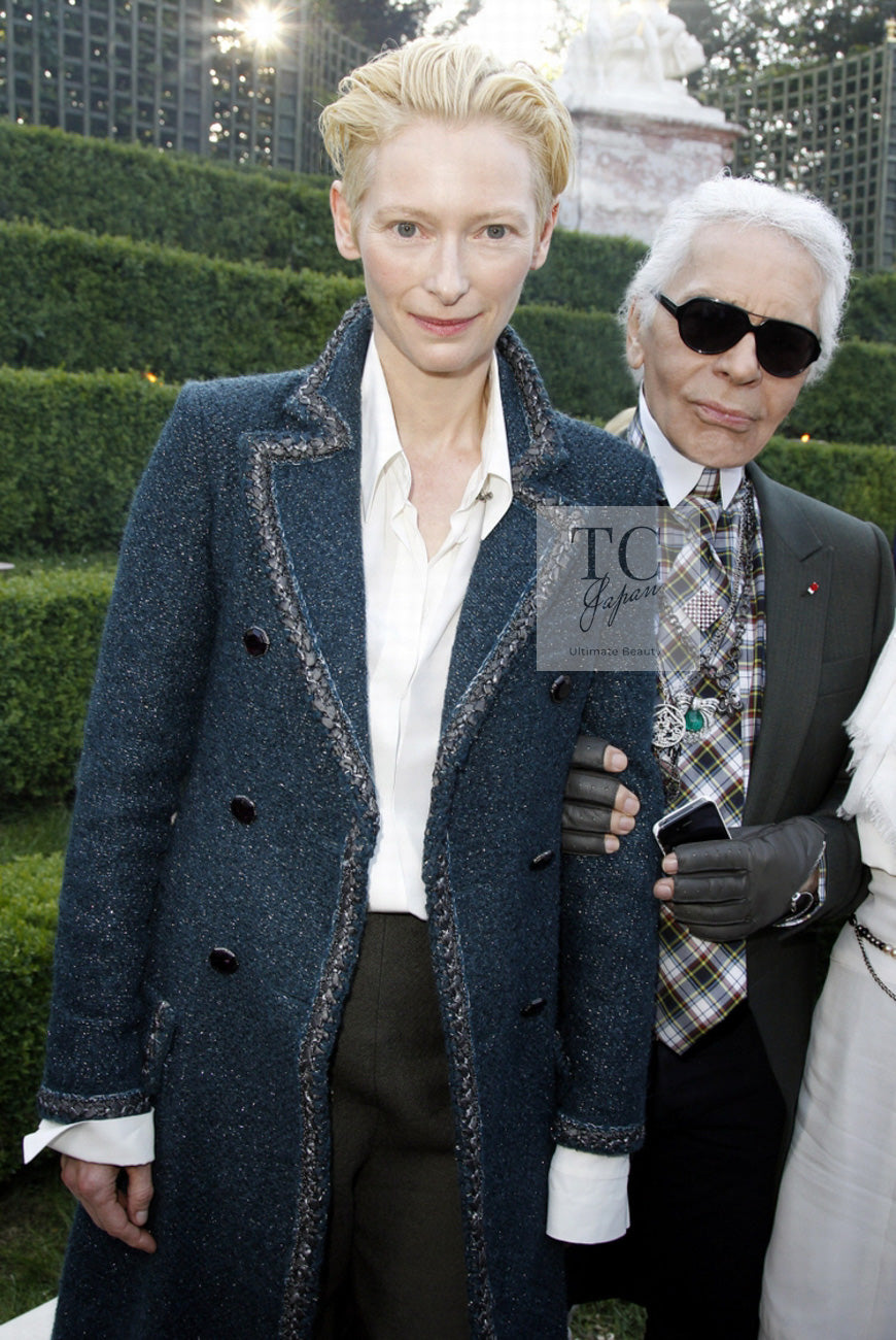 CHANEL 12A Emerald Green Metallic Long Tweed Coat 34 36 シャネル エメラルド グリーン メタリック ツイード ロング コート 即発