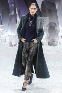 CHANEL 12A Emerald Green Metallic Long Tweed Coat 34 36 シャネル エメラルド グリーン メタリック ツイード ロング コート 即発