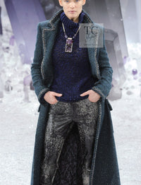 CHANEL 12A Emerald Green Metallic Long Tweed Coat 34 36 シャネル エメラルド グリーン メタリック ツイード ロング コート 即発