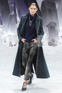 CHANEL 12A Emerald Green Metallic Long Tweed Coat 34 36 シャネル エメラルド グリーン メタリック ツイード ロング コート 即発