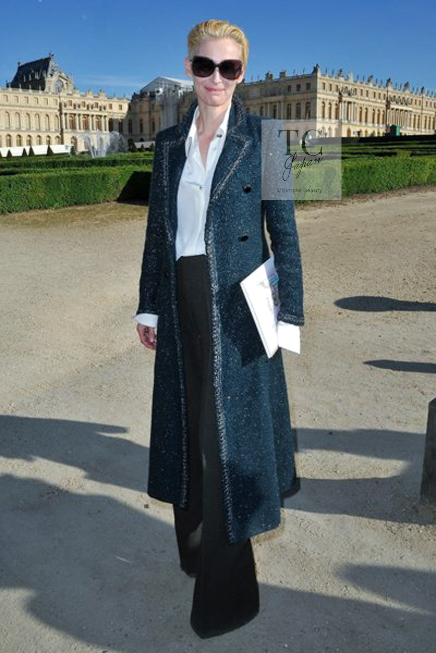 CHANEL 12A Emerald Green Metallic Long Tweed Coat 34 36 シャネル エメラルド グリーン メタリック ツイード ロング コート 即発