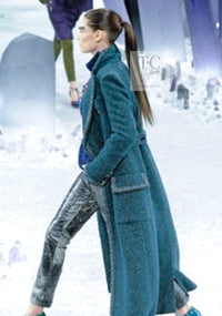 CHANEL 12A Emerald Green Metallic Long Tweed Coat 34 36 シャネル エメラルド グリーン メタリック ツイード ロング コート 即発