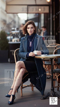 CHANEL 12A Emerald Green Metallic Long Tweed Coat 34 36 シャネル エメラルド グリーン メタリック ツイード ロング コート 即発