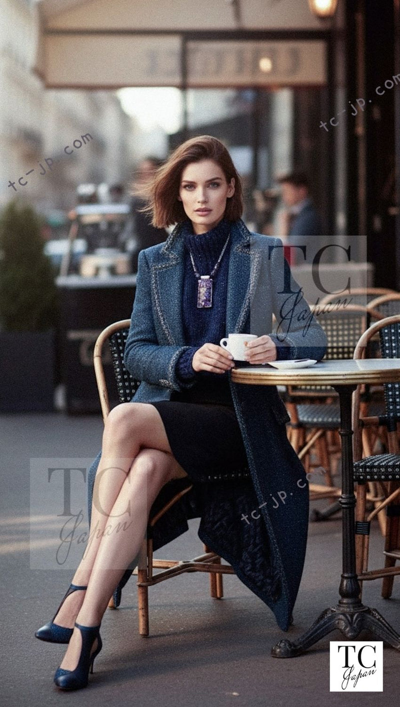 CHANEL 12A Emerald Green Metallic Long Tweed Coat 34 36 シャネル エメラルド グリーン メタリック ツイード ロング コート 即発