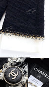 CHANEL 11A Black Dark Navy Gold Chain Trimming Jacket Coat 34 シャネル ブラック ダーク ネイビー ゴールド チェーン トリミング ジャケット コート 即発