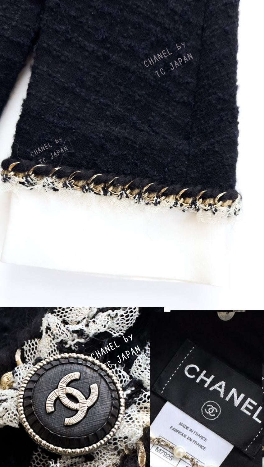 CHANEL 11A Black Dark Navy Gold Chain Trimming Jacket Coat 34 シャネル ブラック ダーク ネイビー ゴールド チェーン トリミング ジャケット コート 即発