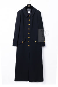 CHANEL 96A Vintage Black Gold Button Wool Long Coat 42 シャネル ヴィンテージ ブラック ゴールド ボタン ウール ロング コート 即発