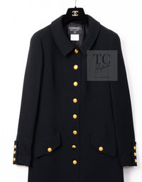 CHANEL 96A Vintage Black Gold Button Wool Long Coat 42 シャネル ヴィンテージ ブラック ゴールド ボタン ウール ロング コート 即発