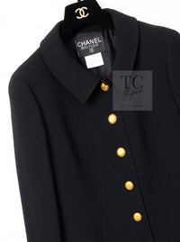 CHANEL 96A Vintage Black Gold Button Wool Long Coat 42 シャネル ヴィンテージ ブラック ゴールド ボタン ウール ロング コート 即発