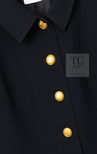 CHANEL 96A Vintage Black Gold Button Wool Long Coat 42 シャネル ヴィンテージ ブラック ゴールド ボタン ウール ロング コート 即発