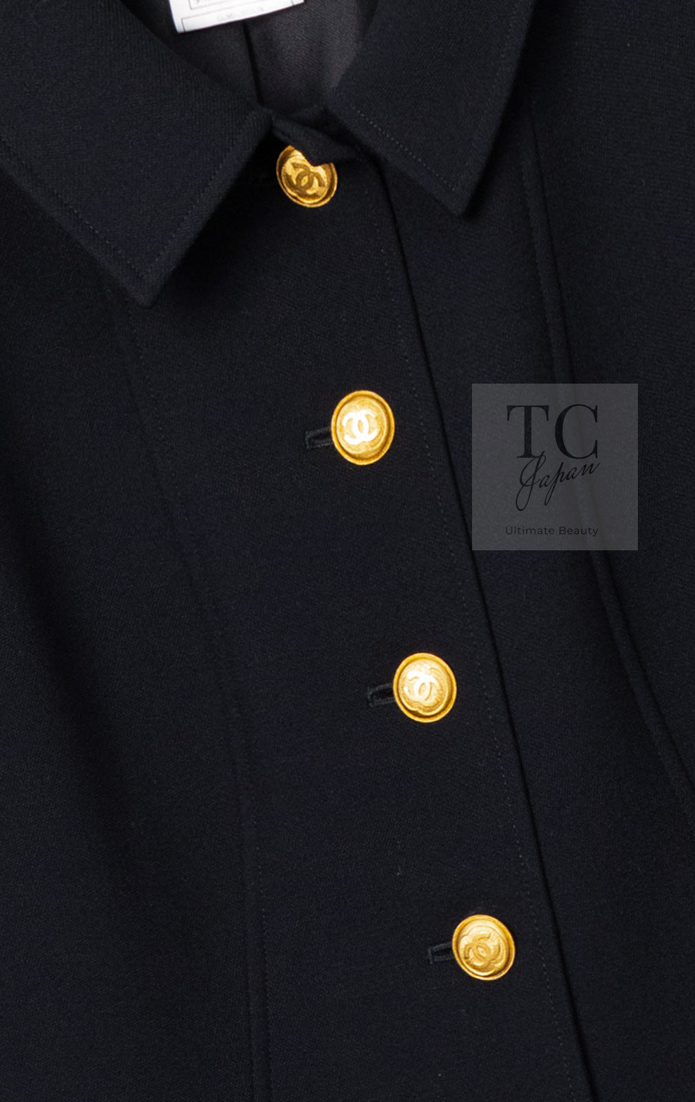 CHANEL 96A Vintage Black Gold Button Wool Long Coat 42 シャネル ヴィンテージ ブラック ゴールド ボタン ウール ロング コート 即発