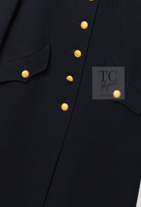 CHANEL 96A Vintage Black Gold Button Wool Long Coat 42 シャネル ヴィンテージ ブラック ゴールド ボタン ウール ロング コート 即発