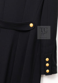 CHANEL 96A Vintage Black Gold Button Wool Long Coat 42 シャネル ヴィンテージ ブラック ゴールド ボタン ウール ロング コート 即発
