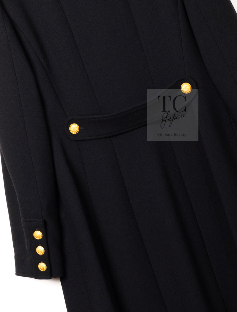 CHANEL 96A Vintage Black Gold Button Wool Long Coat 42 シャネル ヴィンテージ ブラック ゴールド ボタン ウール ロング コート 即発