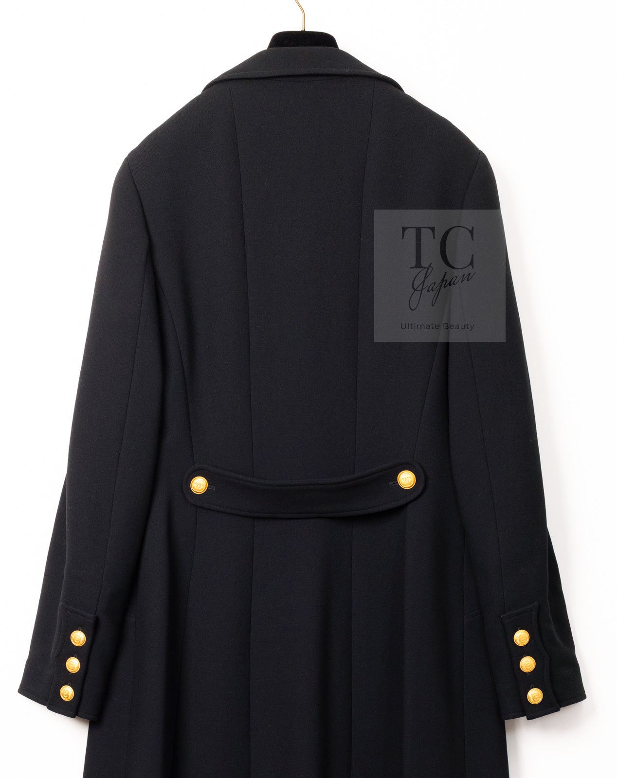 CHANEL 96A Vintage Black Gold Button Wool Long Coat 42 シャネル ヴィンテージ ブラック ゴールド ボタン ウール ロング コート 即発