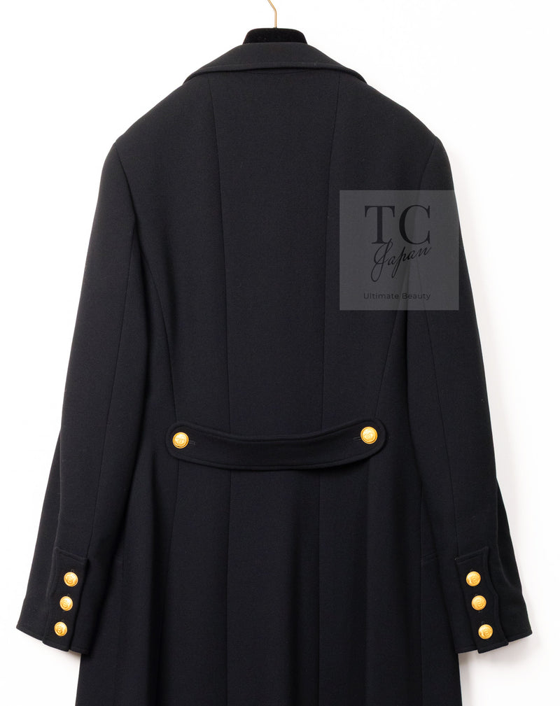 CHANEL 96A Vintage Black Gold Button Wool Long Coat 42 シャネル ヴィンテージ ブラック ゴールド ボタン ウール ロング コート 即発