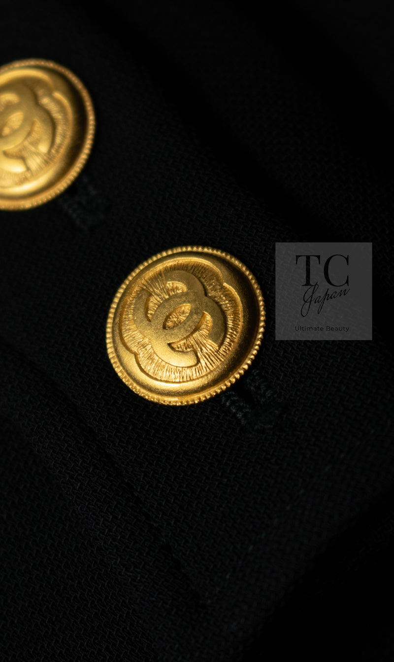 CHANEL 96A Vintage Black Gold Button Wool Long Coat 42 シャネル ヴィンテージ ブラック ゴールド ボタン ウール ロング コート 即発
