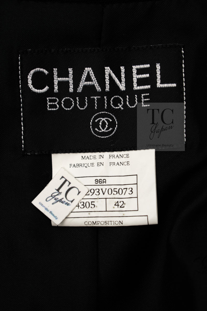 CHANEL 96A Vintage Black Gold Button Wool Long Coat 42 シャネル ヴィンテージ ブラック ゴールド ボタン ウール ロング コート 即発