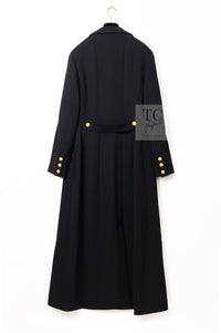 CHANEL 96A Vintage Black Gold Button Wool Long Coat 42 シャネル ヴィンテージ ブラック ゴールド ボタン ウール ロング コート 即発