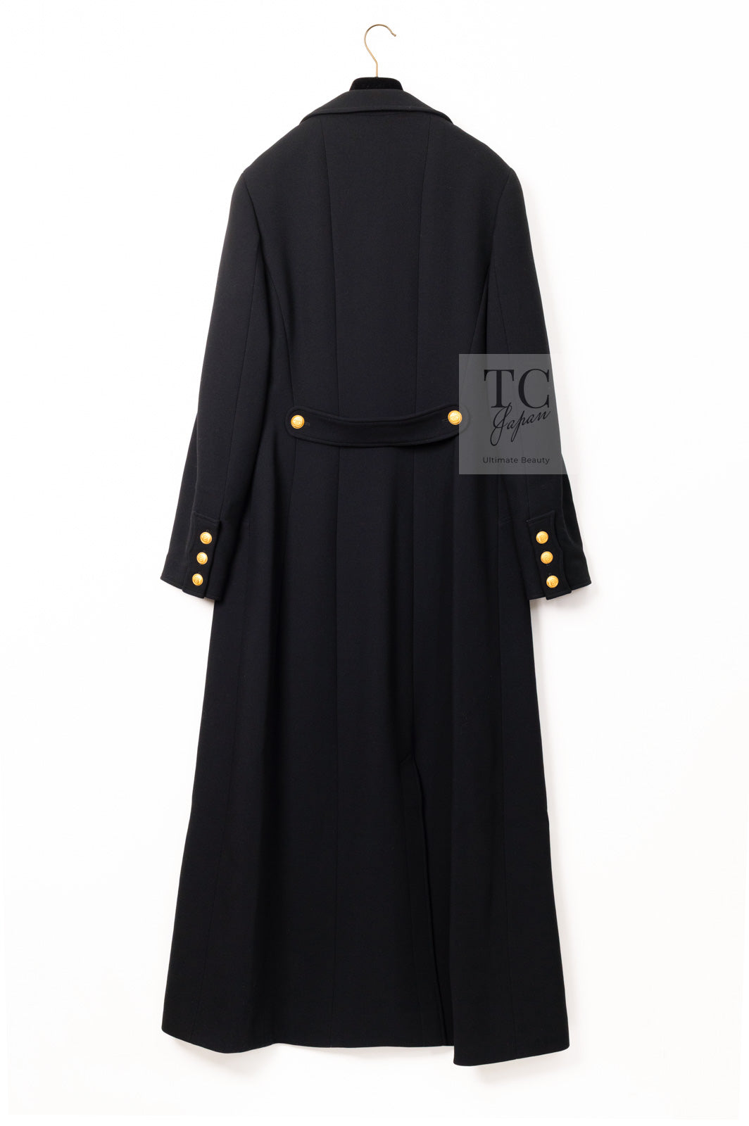 CHANEL 96A Vintage Black Gold Button Wool Long Coat 42 シャネル ヴィンテージ ブラック ゴールド ボタン ウール ロング コート 即発