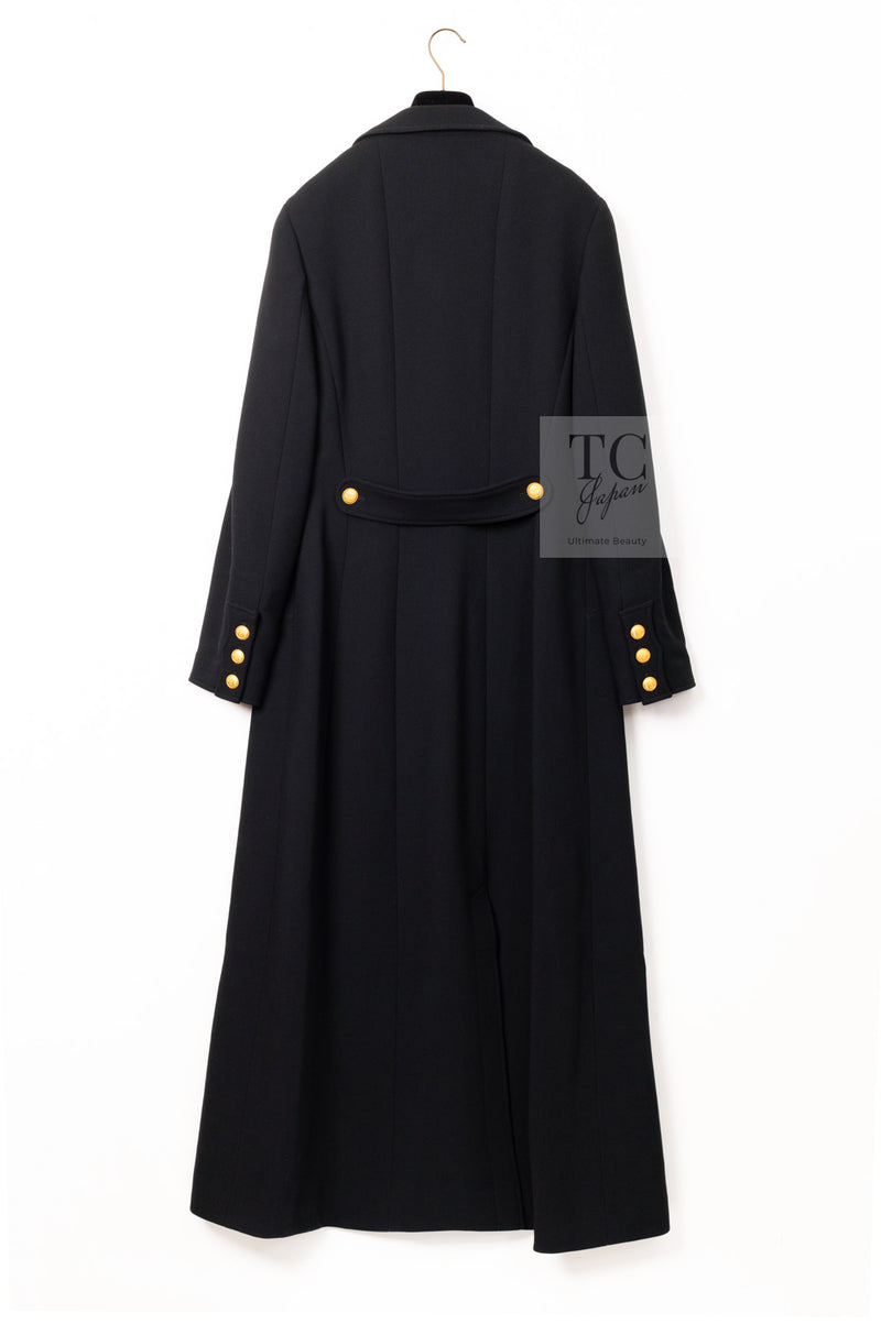 CHANEL 96A Vintage Black Gold Button Wool Long Coat 42 シャネル ヴィンテージ ブラック ゴールド ボタン ウール ロング コート 即発
