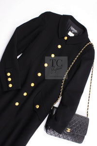 CHANEL 96A Vintage Black Gold Button Wool Long Coat 42 シャネル ヴィンテージ ブラック ゴールド ボタン ウール ロング コート 即発