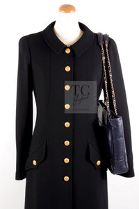 CHANEL 96A Vintage Black Gold Button Wool Long Coat 42 シャネル ヴィンテージ ブラック ゴールド ボタン ウール ロング コート 即発