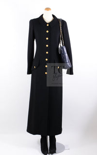 CHANEL 96A Vintage Black Gold Button Wool Long Coat 42 シャネル ヴィンテージ ブラック ゴールド ボタン ウール ロング コート 即発