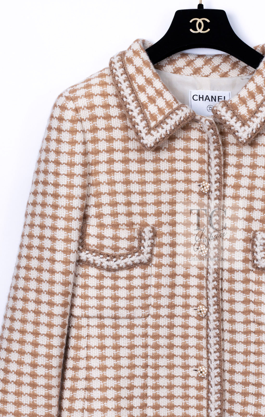 CHANEL 00A Beige Cream Wool Alpaca Mohair Jacket Coat 38 シャネル ベージュ クリーム ウール アルパカ モヘア ジャケット コート 即発
