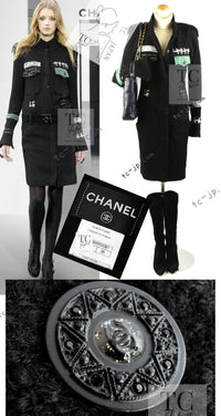 CHANEL 09A Black Green Wool Silk Long Jacket Coat 36 シャネル ブラック グリーン ウール シルク ロング ジャケット コート 即発