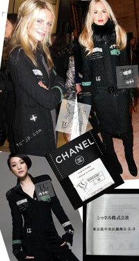 CHANEL 09A Black Green Wool Silk Long Jacket Coat 36 シャネル ブラック グリーン ウール シルク ロング ジャケット コート 即発