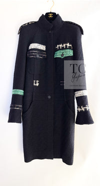 CHANEL 09A Black Green Wool Silk Long Jacket Coat 36 シャネル ブラック グリーン ウール シルク ロング ジャケット コート 即発