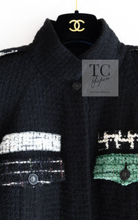 CHANEL 09A Black Green Wool Silk Long Jacket Coat 36 シャネル ブラック グリーン ウール シルク ロング ジャケット コート 即発