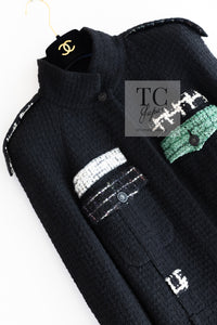 CHANEL 09A Black Green Wool Silk Long Jacket Coat 36 シャネル ブラック グリーン ウール シルク ロング ジャケット コート 即発