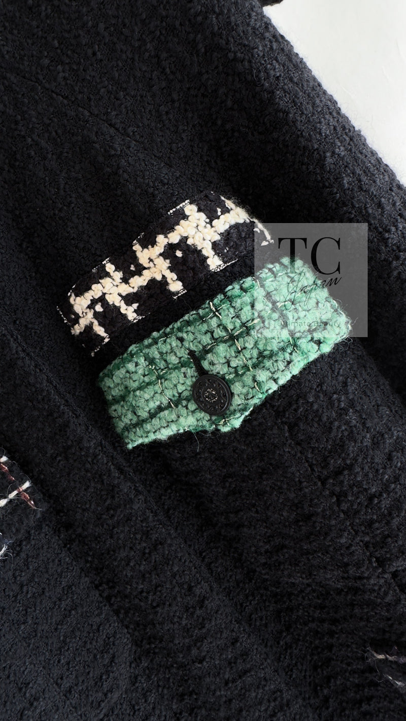 CHANEL 09A Black Green Wool Silk Long Jacket Coat 36 シャネル ブラック グリーン ウール シルク ロング ジャケット コート 即発