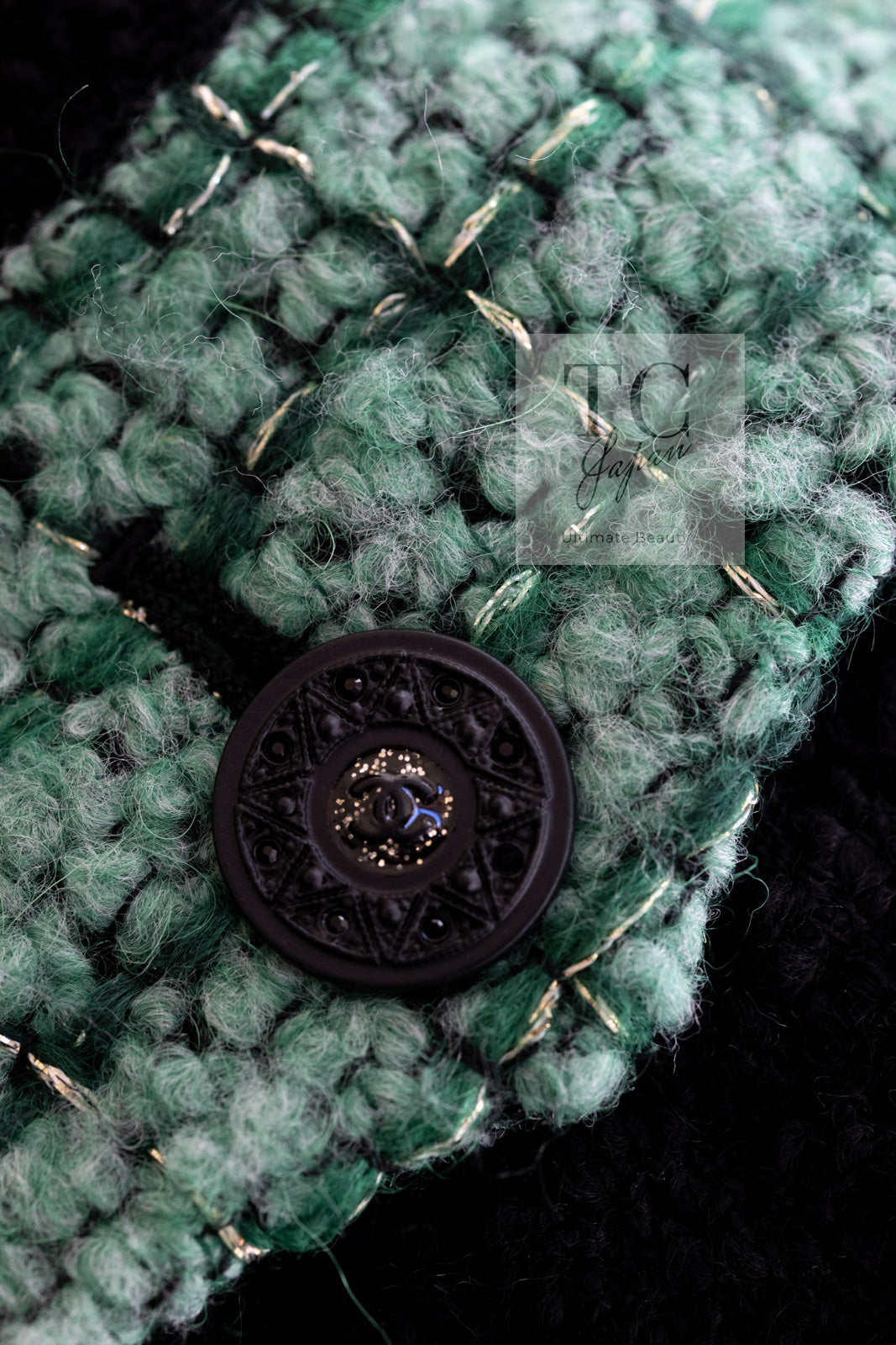 CHANEL 09A Black Green Wool Silk Long Jacket Coat 36 シャネル ブラック グリーン ウール シルク ロング ジャケット コート 即発