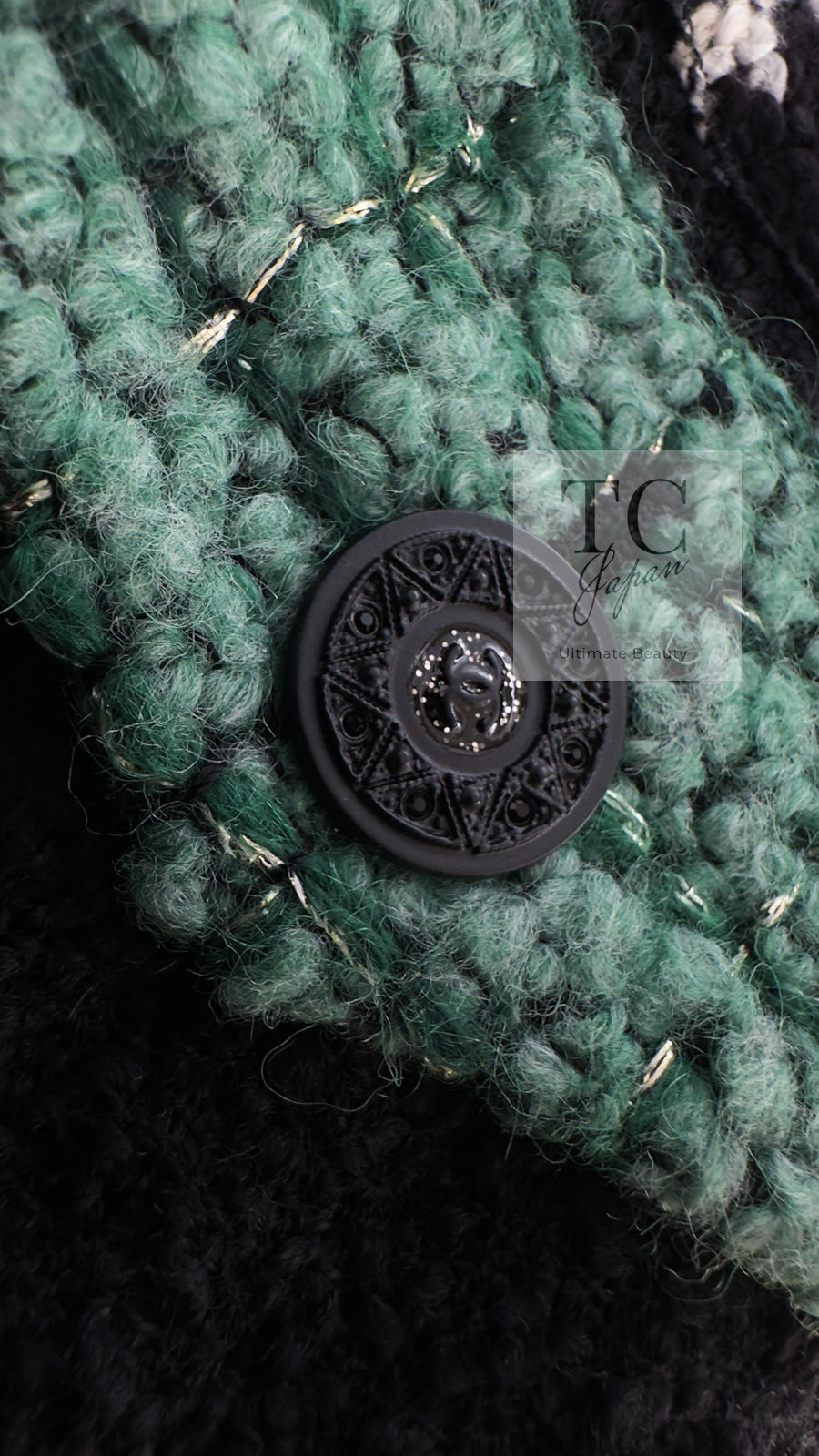 CHANEL 09A Black Green Wool Silk Long Jacket Coat 36 シャネル ブラック グリーン ウール シルク ロング ジャケット コート 即発