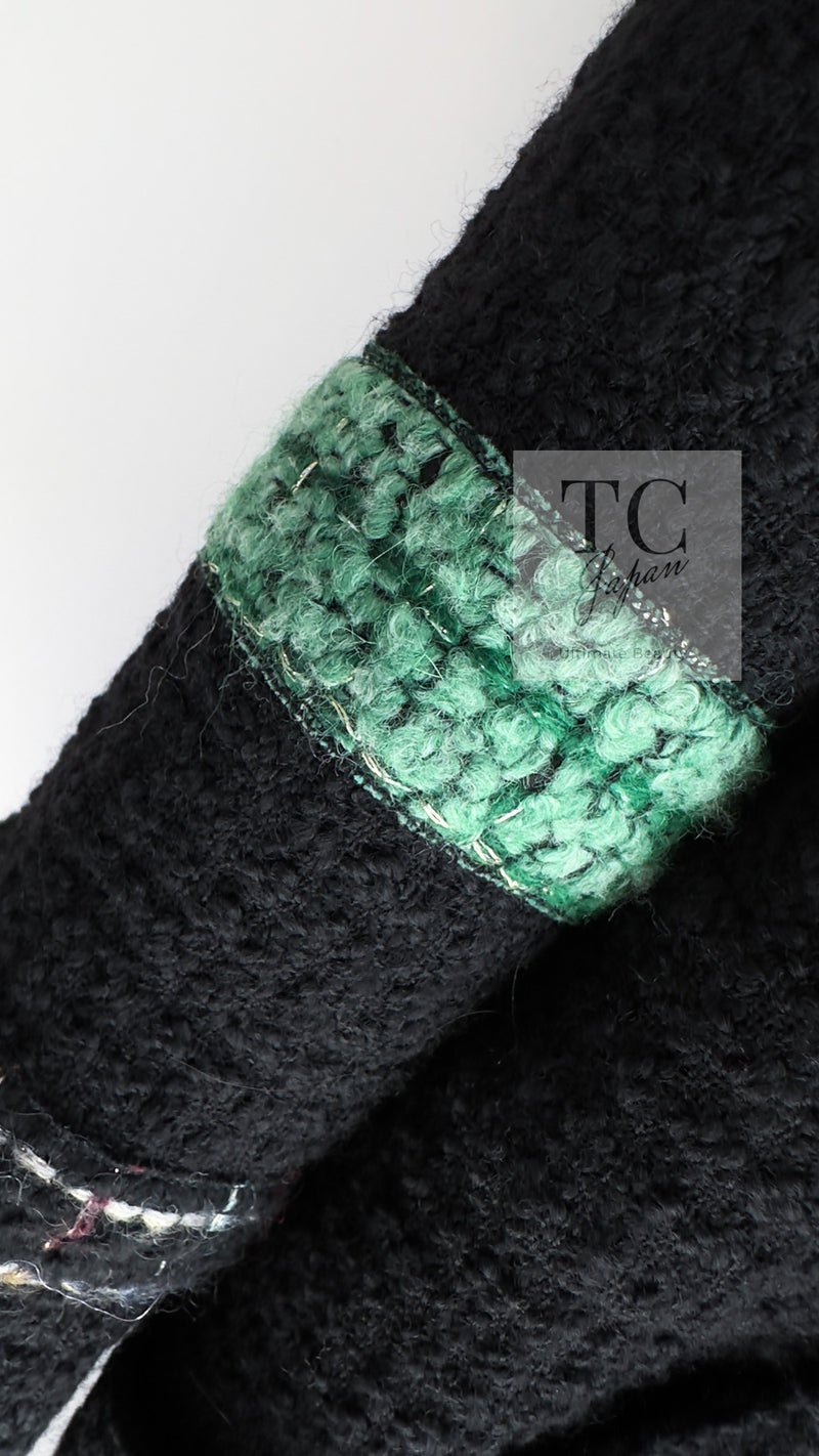 CHANEL 09A Black Green Wool Silk Long Jacket Coat 36 シャネル ブラック グリーン ウール シルク ロング ジャケット コート 即発